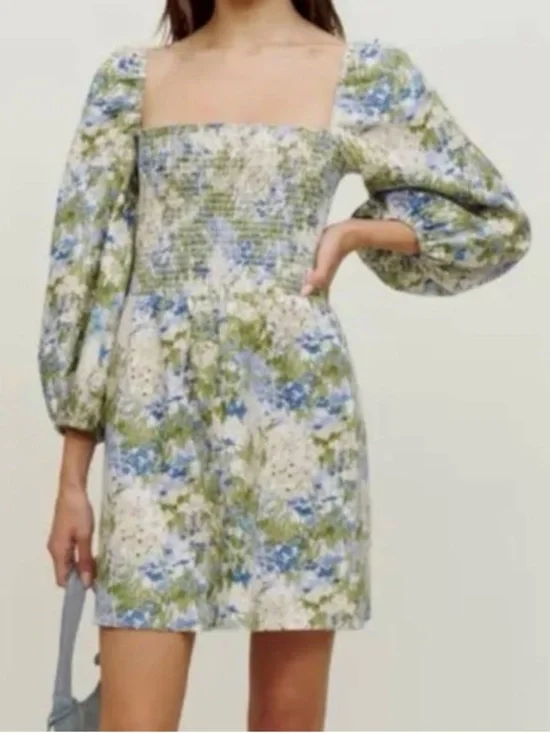 Reformation Greyson Floral Print Linen Mini Dress Size Small - Picture 4 of 13